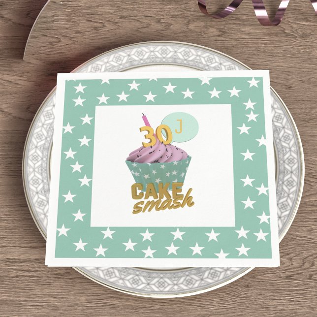 Guardanapo De Papel Papel do partido Smash do Cupcake aniversário de 3 (Have a smashing time at your 30th birthday party. Just add your initial to these paper napkins)
