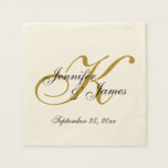 Guardanapo De Papel Papel Dourado personalizado clássico Ecru<br><div class="desc">Guardanapos personalizados de papel monograma para casamentos. Personalize este acessório de casamento do excelente com os nomes da noiva e noiva, data de casamento, inicial ou qualquer coisa que você quiser. Use o menu personalizar para alterar a cor das fontes. Visite nossa loja ou clique na guia read more para...</div>