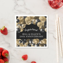 Papel Elegante Preto Dourado de Aniversário de 50 