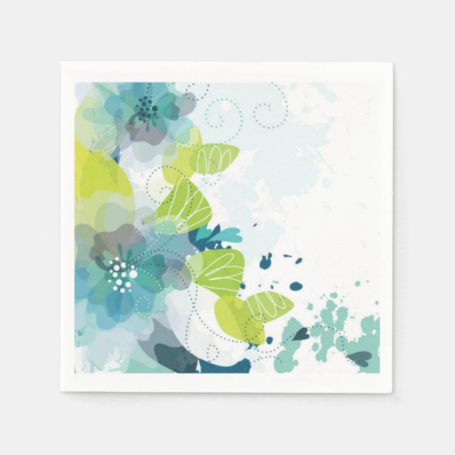 Guardanapo De Papel Papel Floral Azul Coquetel Napkins (Frente)