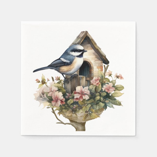Guardanapo De Papel Papel Floral Chickadee Napkin (Frente)