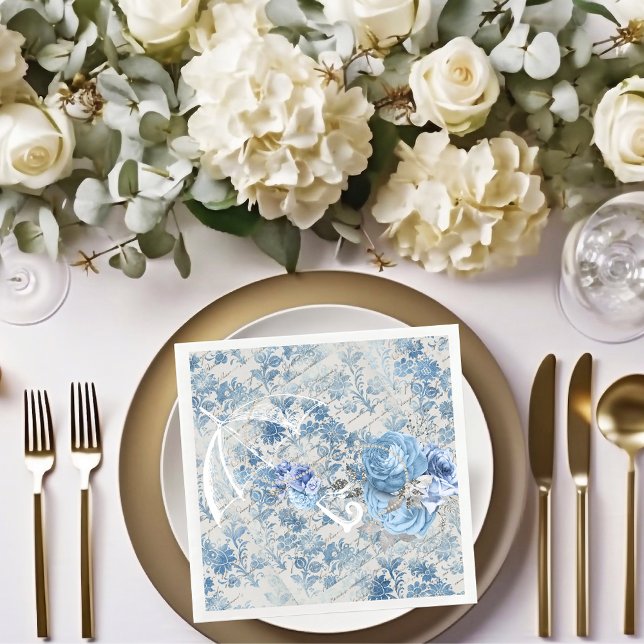 Guardanapo De Papel Papel floral Damask Azul Vitoriano para Decoupagem (Criador carregado)