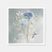 Papel Floral de Cor Vidosa Azul Dusty Napkin