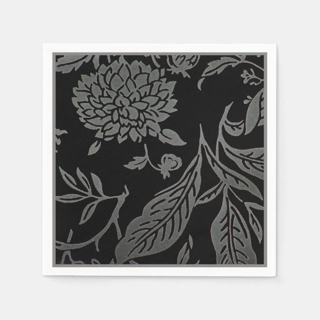 Guardanapo De Papel Papel Floral Preto e Cinza Nápoles (Frente)