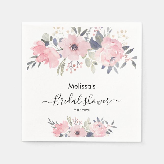 Guardanapo De Papel Papel Floral Rosa em Letra para Chá de Noiva Rústi (Frente)
