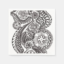Papel Floral Zen Doodle Preto e Branco Elegante