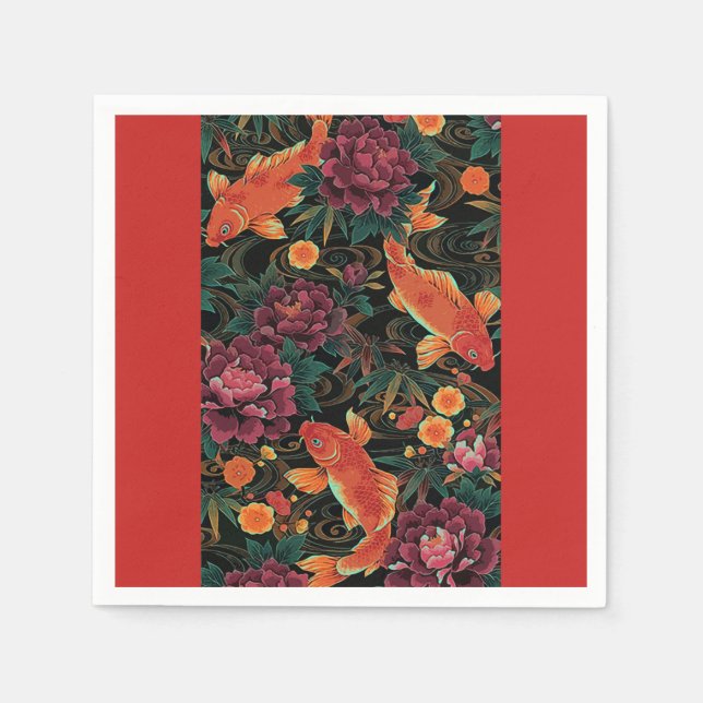 Guardanapo De Papel Papel Koi e Peonies Napkin (Frente)