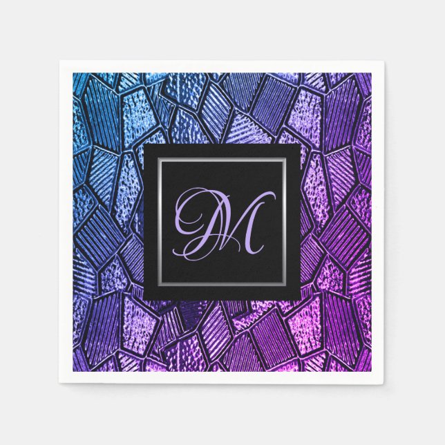 Guardanapo De Papel Papel monograma em vidro de mosaico ultra violeta (Frente)
