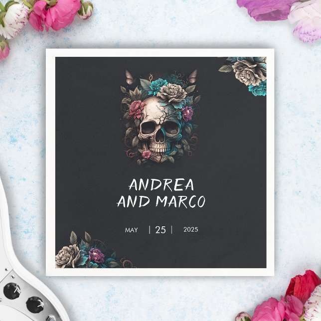Guardanapo De Papel Papel Napkin (Skull Tattoo Rock and Roll Gothic Wedding Cocktail Napkin)