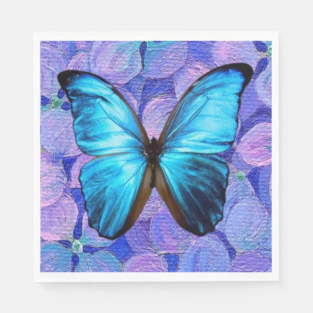 Guardanapo De Papel Papel Napkin Blue Butterfly/Hydrangea (Frente)
