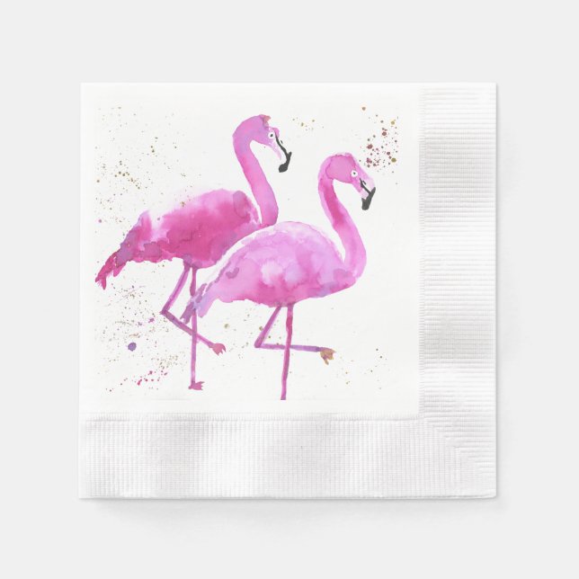 Guardanapo De Papel Papel Napkin com dois flamingos cor-de-rosa (Frente)