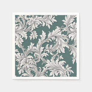 Guardanapo De Papel Papel Napkin Damask Design Aqua Black & White