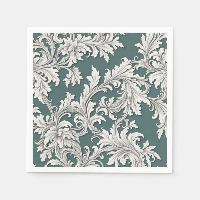 Guardanapo De Papel Papel Napkin Damask Design Aqua Black & White (Frente)