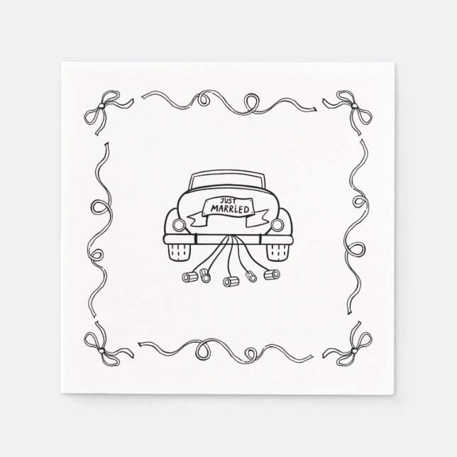 Guardanapo De Papel Papel Napkin - Recem casados - Carro de Getaway (Frente)