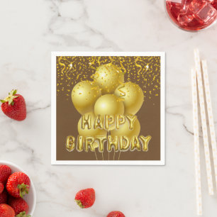 Guardanapo De Papel Papel Napkins, Balões Dourados Feliz Aniversário