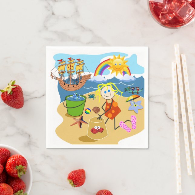 Guardanapo De Papel Papel Napkins, Beach Sun Rainbow Napkins (Insitu)