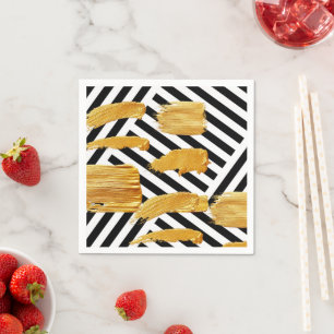 Guardanapo De Papel Papel Napkins, Black & White Strikins Dourado Napk