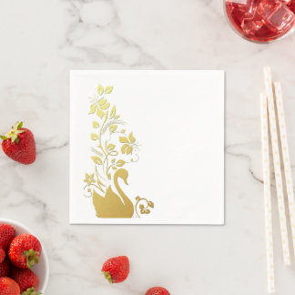 Guardanapo De Papel Papel Napkins, Dourado Swan Floral