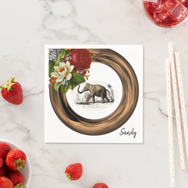 Guardanapo De Papel Papel Napkins, Elefante Floral (Insitu)