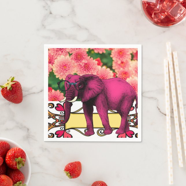 Guardanapo De Papel Papel Napkins, Elefante Rosa, Nápoles Floral (Insitu)