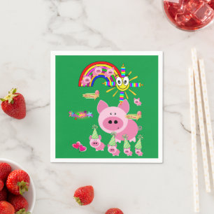 Guardanapo De Papel Papel Napkins, Feliz Aniversário, Pigão Rosa