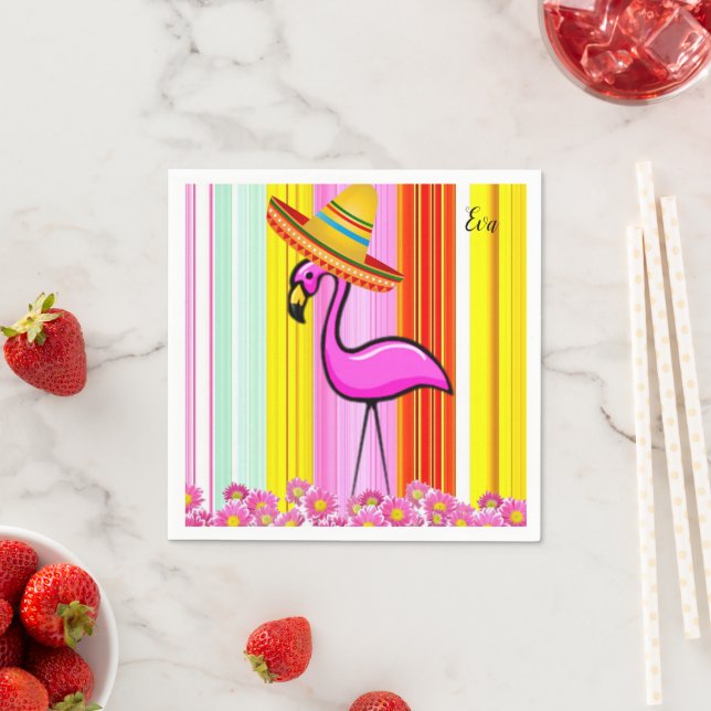 Guardanapo De Papel Papel Napkins, Flamingo Stripe Floral (Insitu)