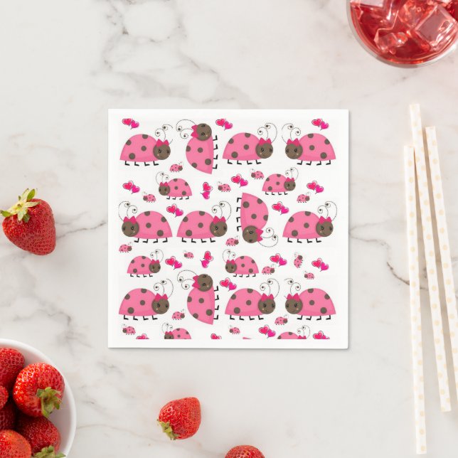 Guardanapo De Papel Papel Napkins, Ladybug Rosa (Insitu)