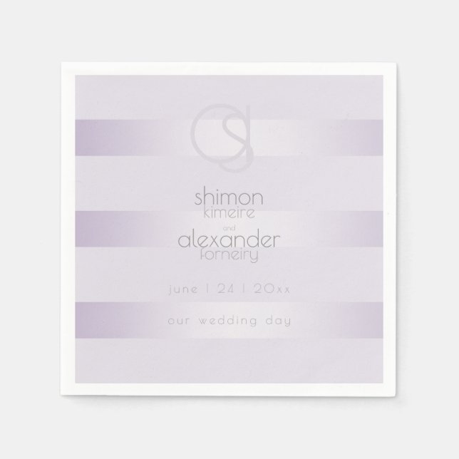 Guardanapo De Papel PAPEL NAPKINS | Lilac Shimmer Stripes Monograma (Frente)