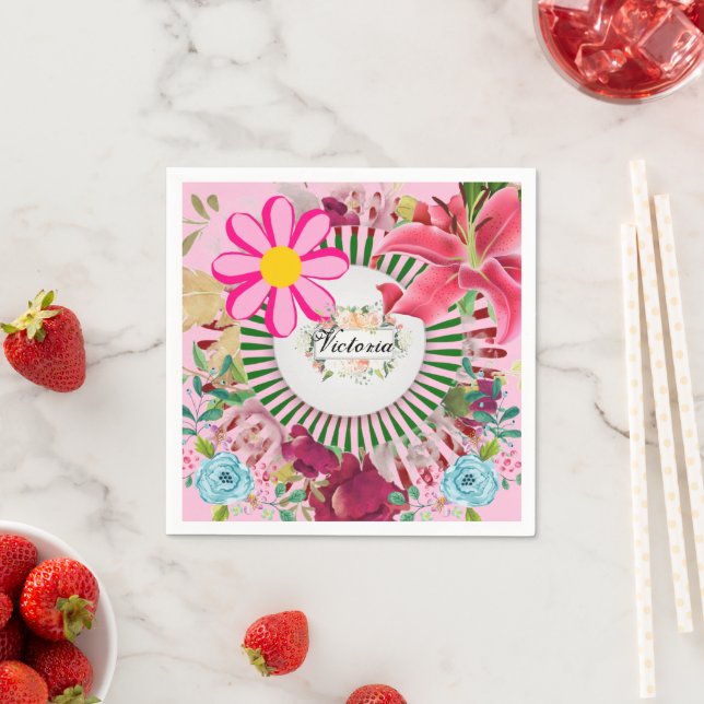 Guardanapo De Papel Papel Napkins, Monograma, Rosa Floral (Insitu)