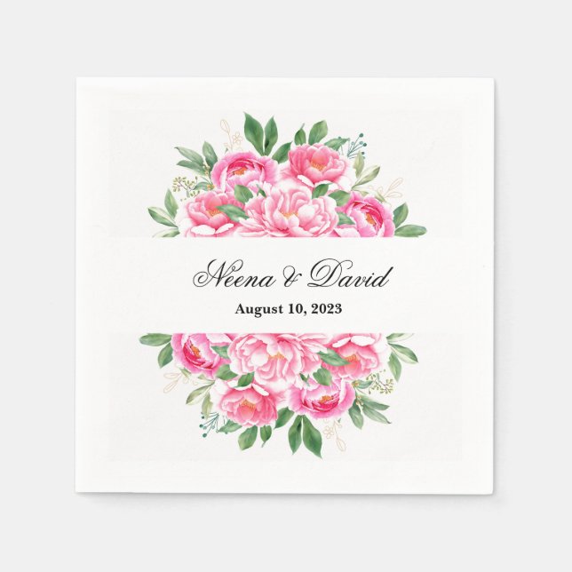 Guardanapo De Papel Papel Napkins-Peonies Rosa (Frente)