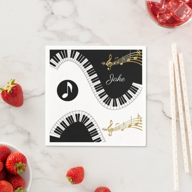 Guardanapo De Papel Papel Napkins, Piano White Black Music Notes (Insitu)