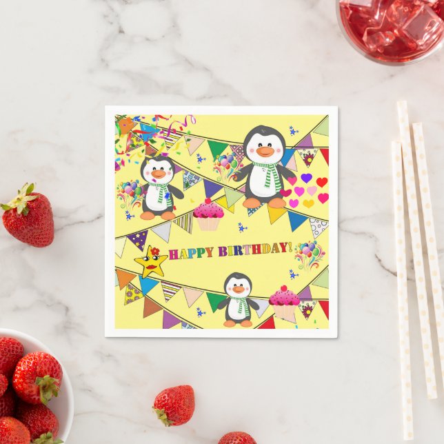 Guardanapo De Papel Papel Napkins, Pinguim Feliz Aniversário (Insitu)
