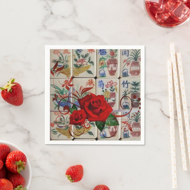 Guardanapo De Papel Papel Napkins, Rosa vermelha Mahjong Napkins (Insitu)