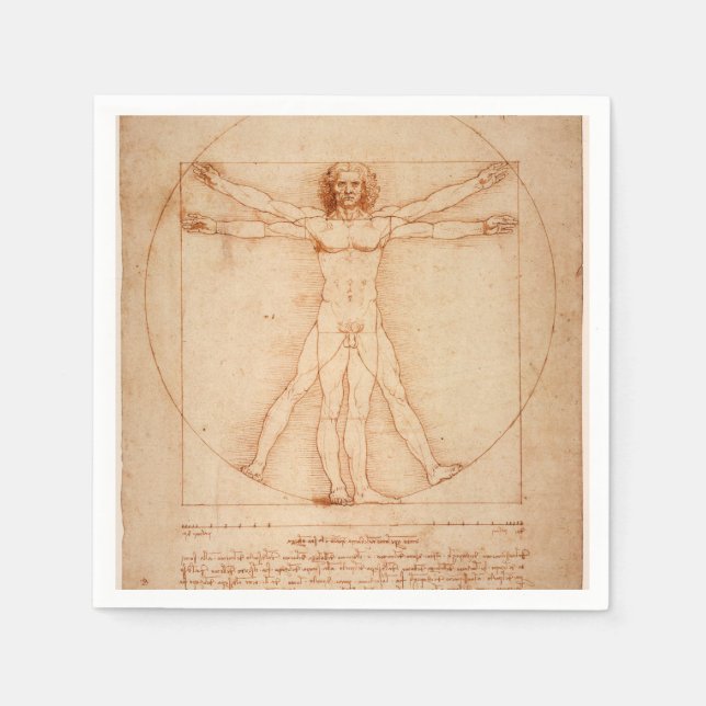 Guardanapo De Papel Papel Napkins Vitruvian Man por Leonardo da Vinci (Frente)
