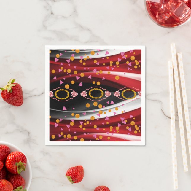 Guardanapo De Papel Papel Nápoles, Abstrato Vermelho Branco Negro (Insitu)