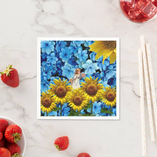 Guardanapo De Papel Papel Nápoles, Sunflower Angel Blue Floral (Insitu)
