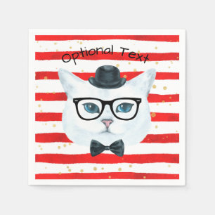 Guardanapo De Papel Papel Nerdy para gatos vermelho e branco Napkins