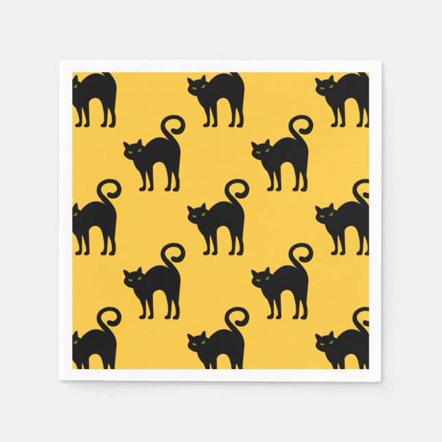 Guardanapo De Papel Papel-Padrão de Gato Preto Halloween Napkins (Frente)