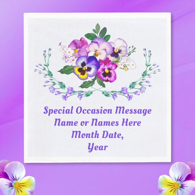 Guardanapo De Papel Papel Pansy Napkins, PERSONALIZADO em qualquer oca (Pansy paper napkins, personalized, purple floral napkins. Floral birthday napkins or anniversary.)