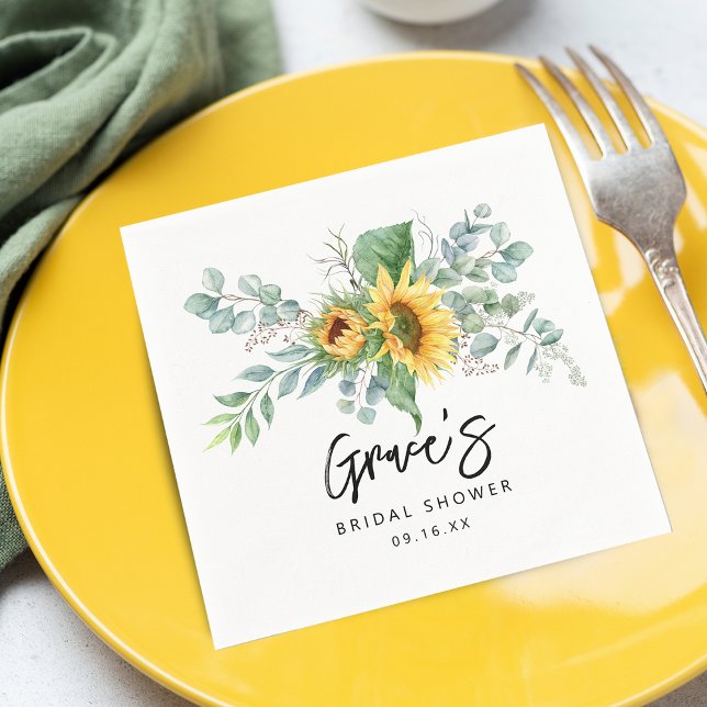 Guardanapo De Papel Papel para Chá de Noiva de Girassol Eucalipto Rúst (Rustic Sunflower Eucalyptus Bridal Shower Paper Napkins)
