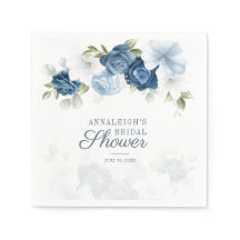 Papel para Chá de Noiva Floral Azul Empoeirado
