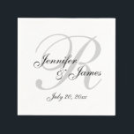 Guardanapo De Papel Papel personalizado clássico em preto e branco em<br><div class="desc">Guardanapos personalizados de papel monograma para casamentos. Personalize este acessório de casamento do excelente com os nomes da noiva e noiva,  data de casamento,  inicial ou qualquer coisa que você quiser. Visite nossa loja ou clique na guia read more para ver outros itens que correspondam a este design.</div>