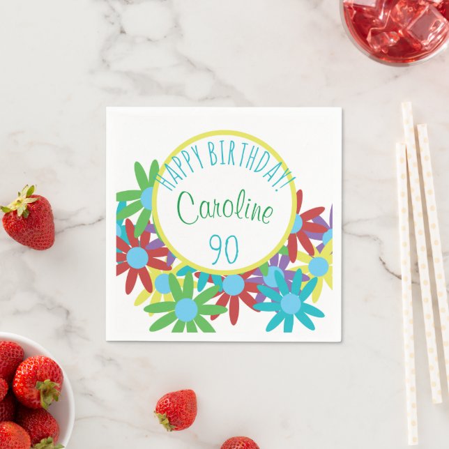 Guardanapo De Papel Papel Personalizado do Buquê Floral de 90 Birthday (Insitu)