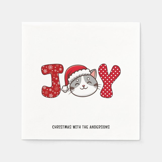 Guardanapo De Papel Papel Personalizado "JOY" de Kitty de Natal (Frente)