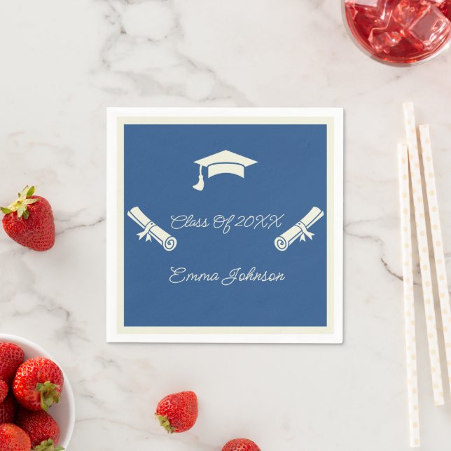 Guardanapo De Papel Papel Personalizado Para Graduação De Beige E Azul (Insitu)