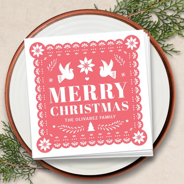 Guardanapo De Papel Papel Picado Mexicano Natal Napkin (Papel Picado Mexican Christmas Napkin by Fiesta Valley Print)