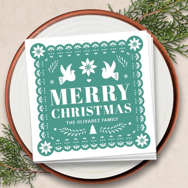 Guardanapo De Papel Papel Picado Mexicano Natal Napkin (Papel Picado Mexican Christmas Napkin by Fiesta Valley Print)