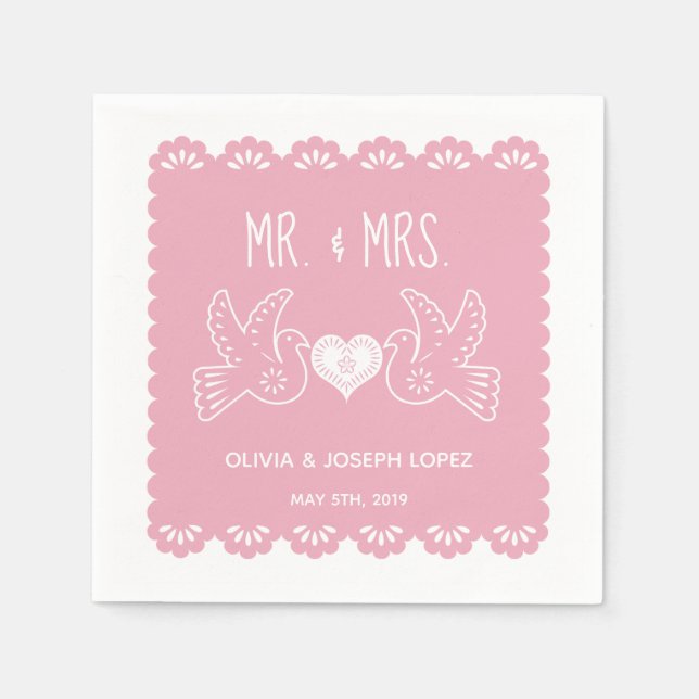 Guardanapo De Papel Papel Picado Pink Love Birds Wedds Fiesta (Frente)