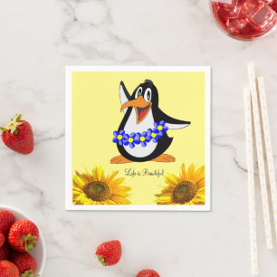 Guardanapo De Papel Papel Pinguim Floral de Girassol Nápoles