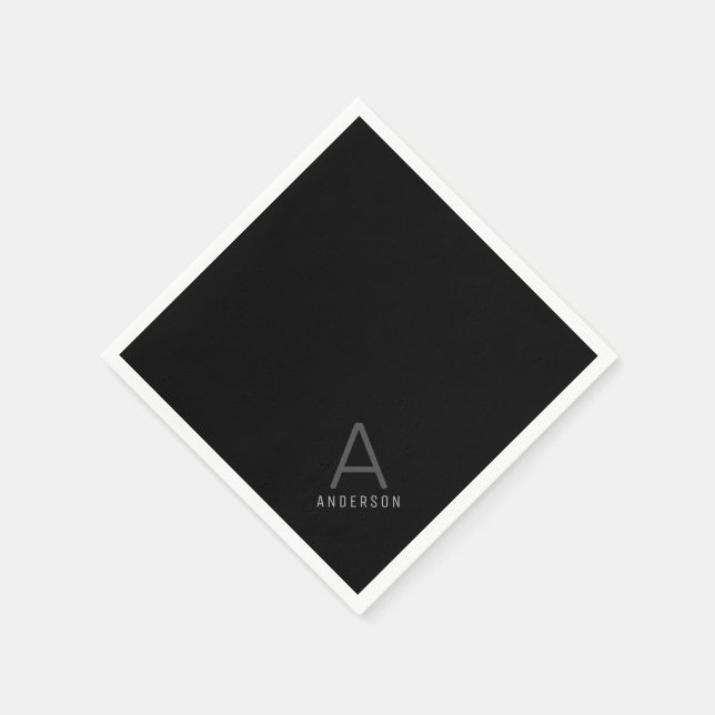 Guardanapo De Papel Papel Preto Personalizado para Nome do Monograma (Canto)